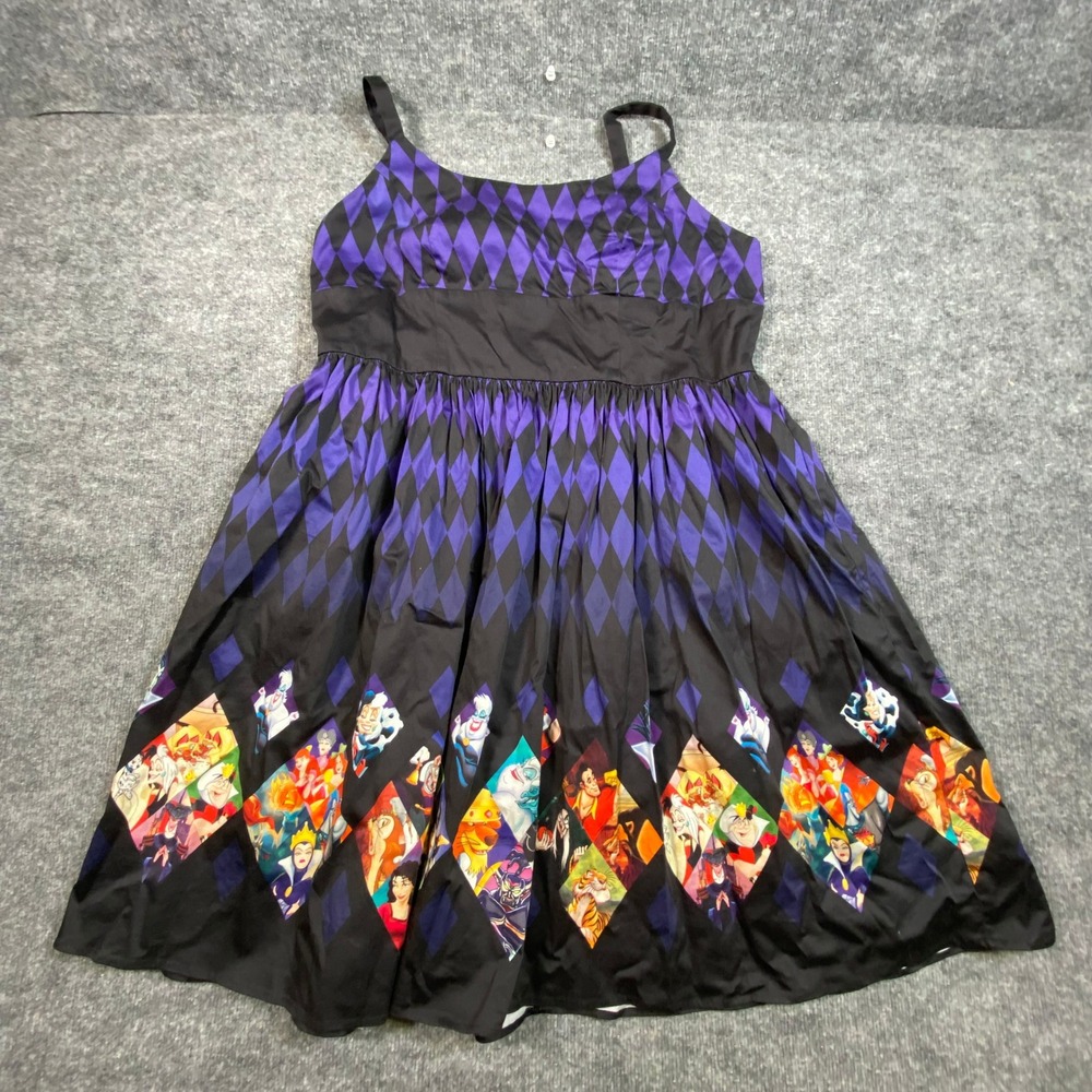 Disney Parks Disney Villains Harlequin Diamond Fit & Flare Dress Purple Black 1X